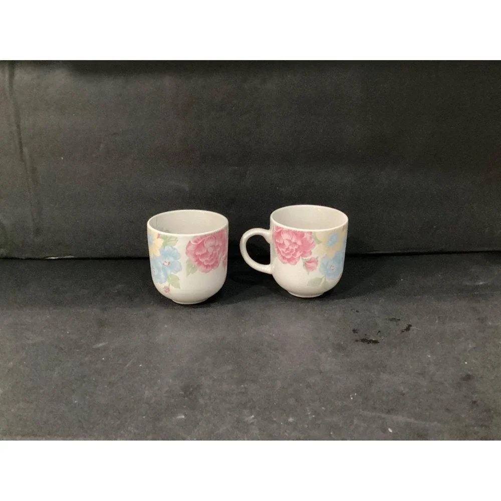 Tienshan Stoneware Floral Tea‎ Coffee Cups Set Of 2